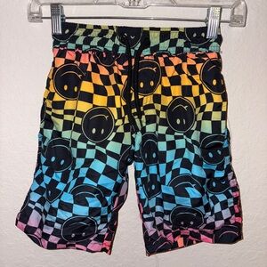 Youth 8 Black & Rainbow Checkered Smile Swim Shorts